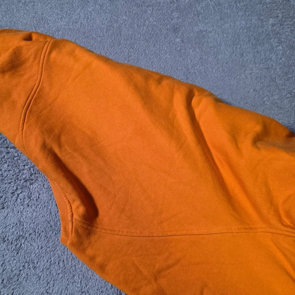 Nike Mens L Sweatshirt Orange Raglan Crewneck Embroidered Mini Swoosh Fleece